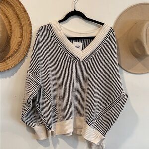 Aerie Black and White V-Neck Sweater